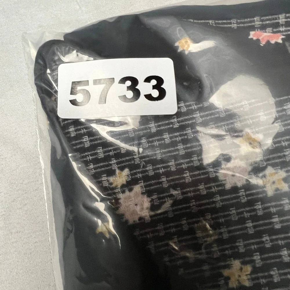 LOFT Black Floral Print Long‎ Sleeve Scoop Neck Top Waffleknit Plus Size XXL